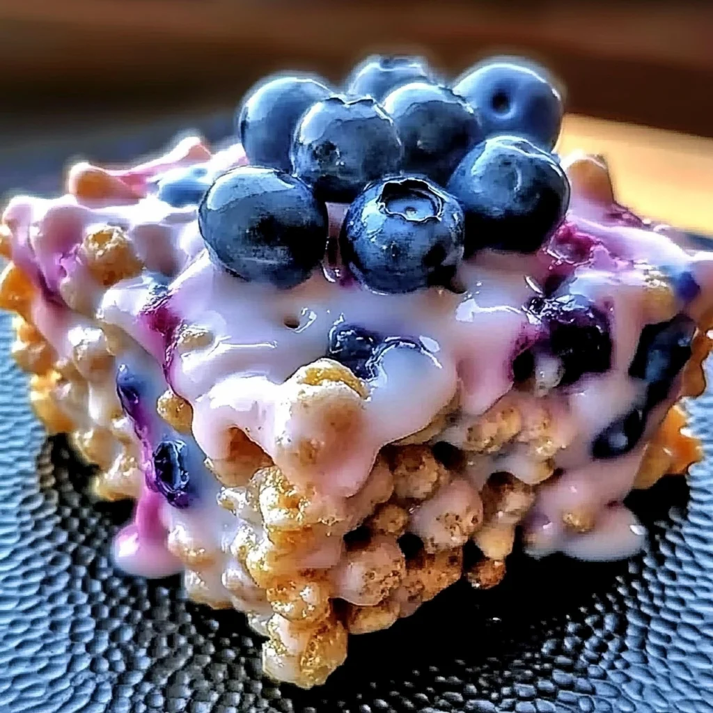 Blueberry Rice Krispies Treats with Vanilla Glaze