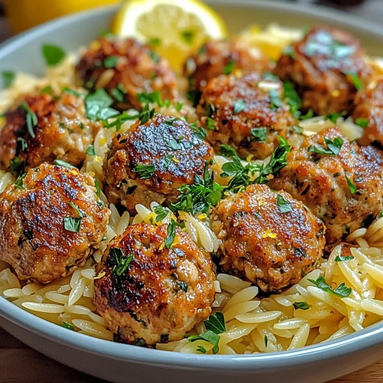 Greek Chicken Meatballs with Lemon Orzo