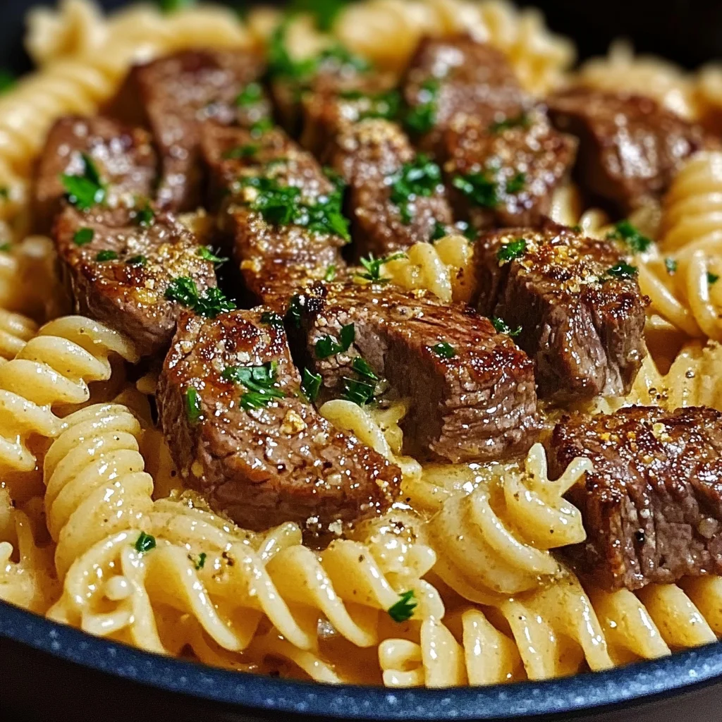 One-Pot Creamy Spicy Garlic Butter Steak & Pasta