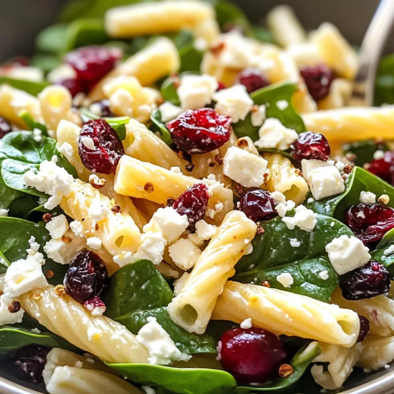 Spinach Pasta Salad with Feta and Cranberries