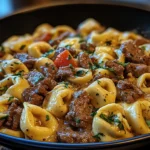 Cheesesteak Tortellini in Rich Provolone Sauce