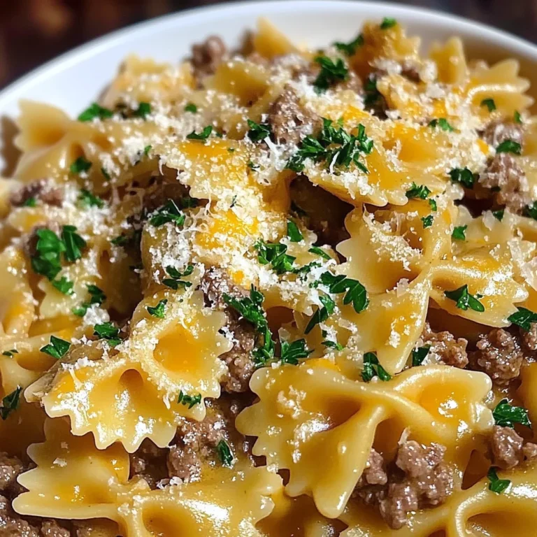 Garlic Butter Beef & Cheesy Bowtie Pasta