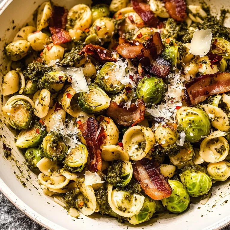 Brussels Sprouts and Bacon Pesto Pasta