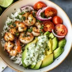 Zesty Shrimp & Avocado Rice Bowls with Cilantro Lime Sauce