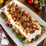 Festive holiday cream cheese antipasto log