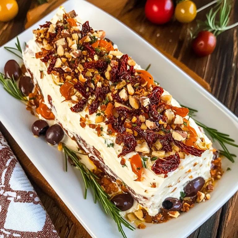 Festive holiday cream cheese antipasto log