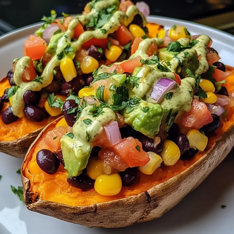 Stuffed Sweet Potato with Avocado, Black Beans & Cilantro Lime Crema