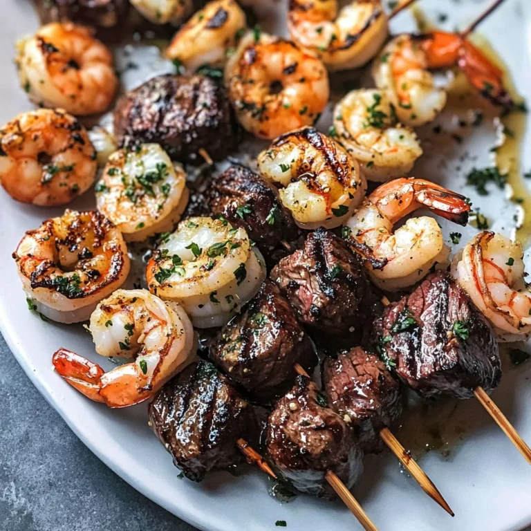 Grilled Steak and Shrimp Skewers with Garlic Butter