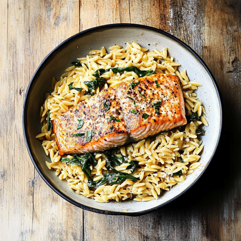 One Skillet Salmon with Lemon Orzo