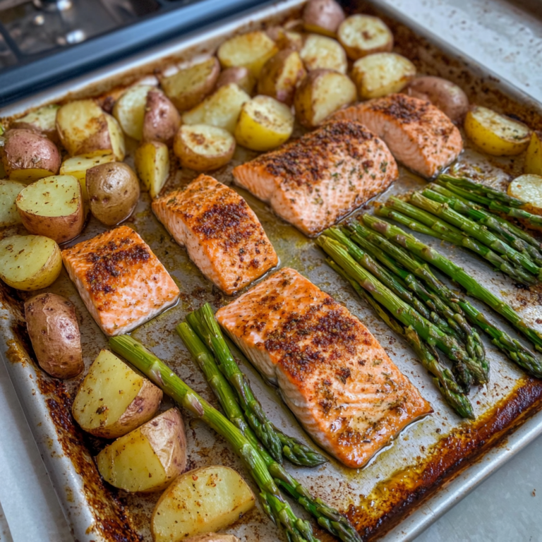 Salmon, Potato, + Asparagus Sheet Pan Meal