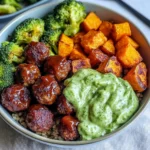 Barbecue Meatball Bowls with Avocado Goddess Sauce