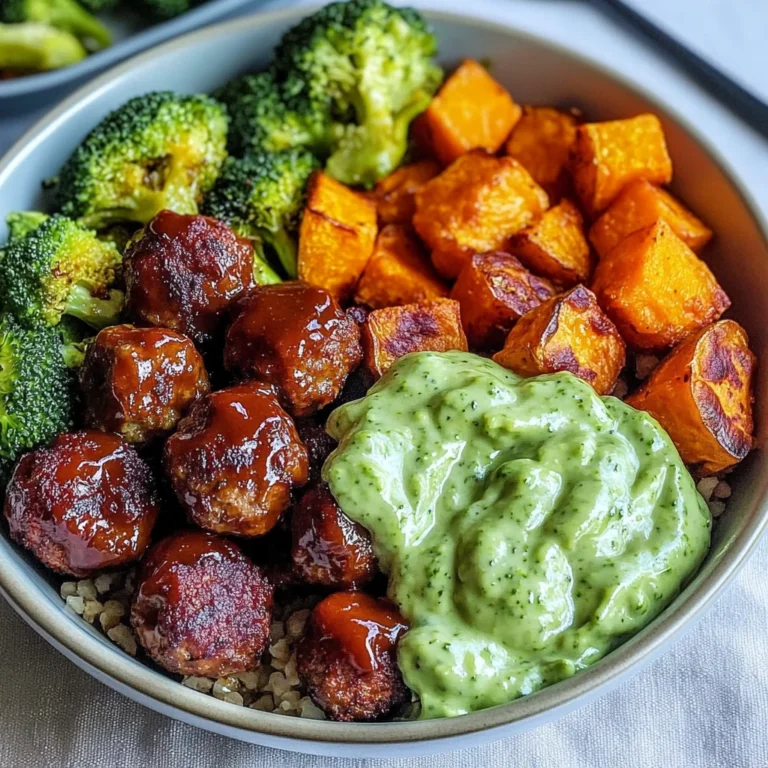 Barbecue Meatball Bowls with Avocado Goddess Sauce