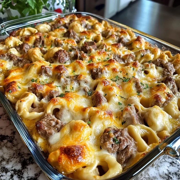 Golden Cheese Steak Tortellini Casserole