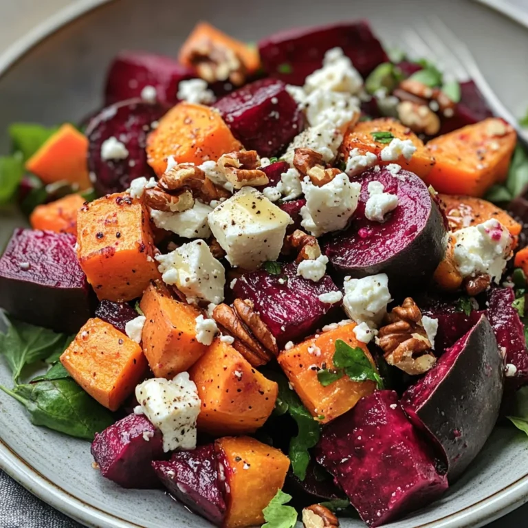 Creamy Roasted Beet Salad with Sweet Potato & Feta