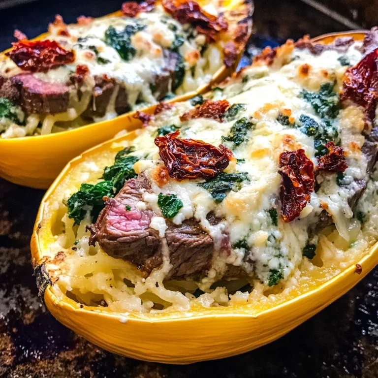 Keto Low Carb Steak Gorgonzola Alfredo Spaghetti Squash