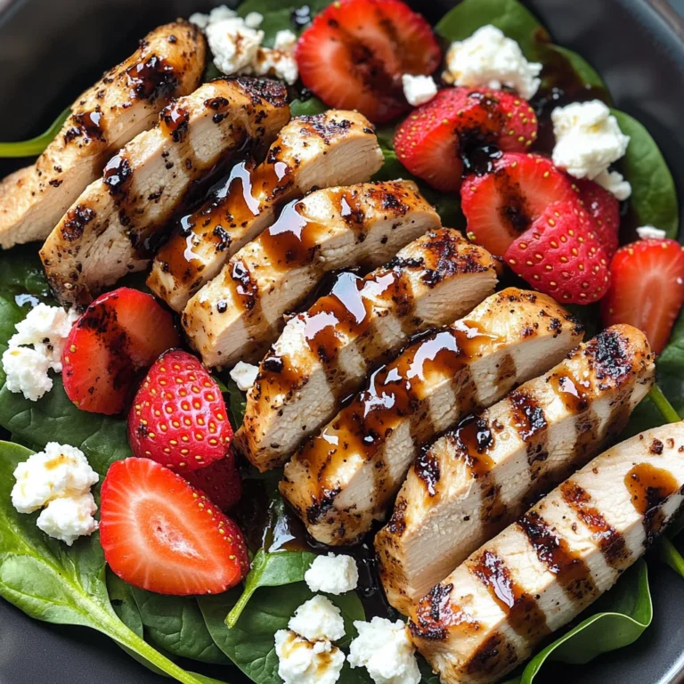 Strawberry Spinach Grilled Chicken Salad with Balsamic Glaze